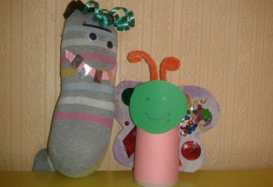 Sock puppet and toilet roll butterfly