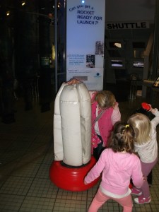 The girls build a foam space rocket