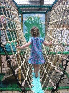 Rope bridge in the play barn at Sacrewell Farm
